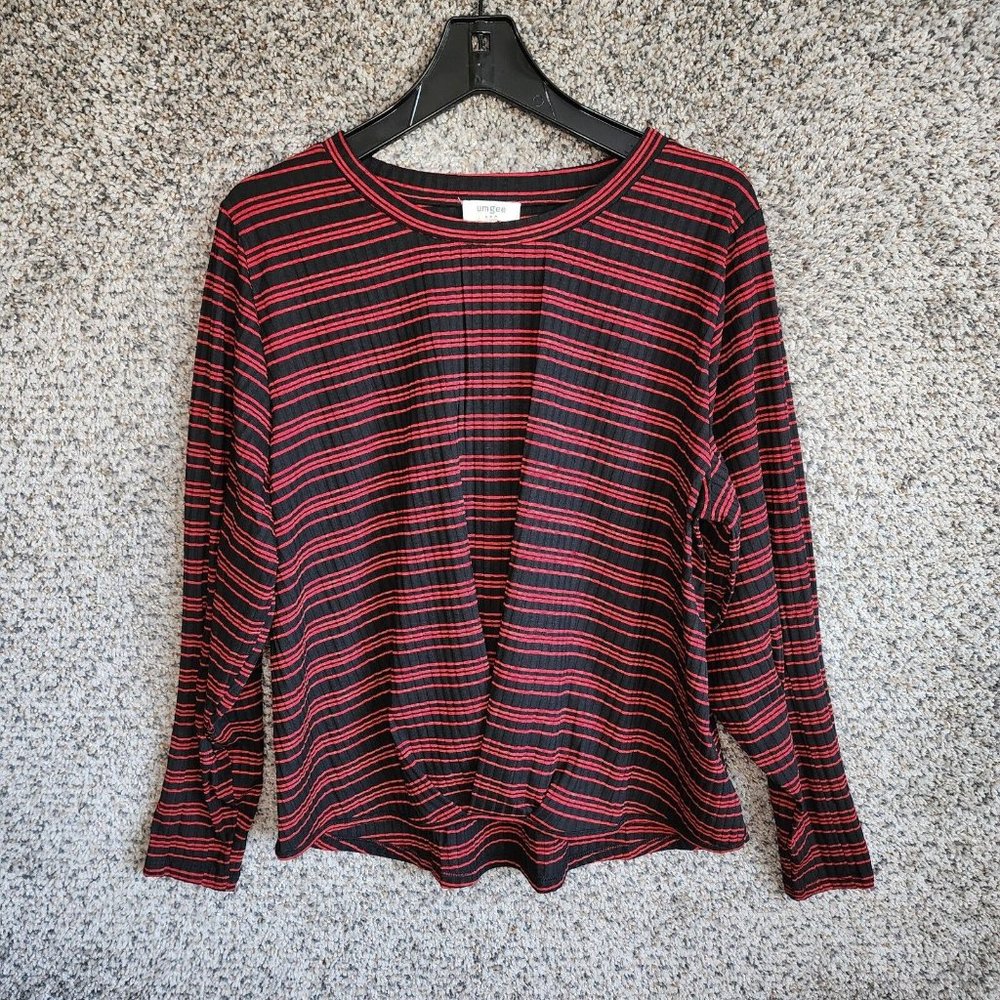 Umgee Top Womens Medium Striped Red Long Sleeve Crew Neck Stretch Casual Ladies